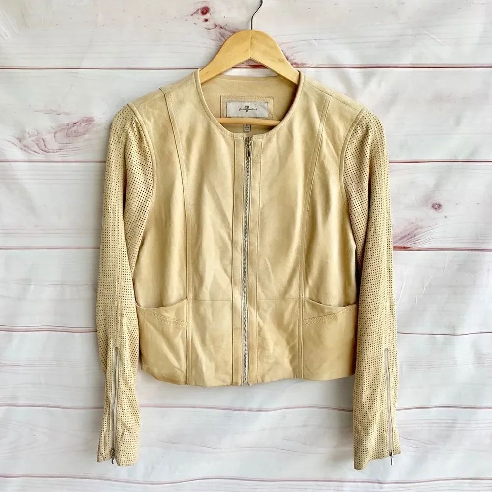 7 for All Mankind Tan Genuine Goat Suede Leather Motorcycle Jacket